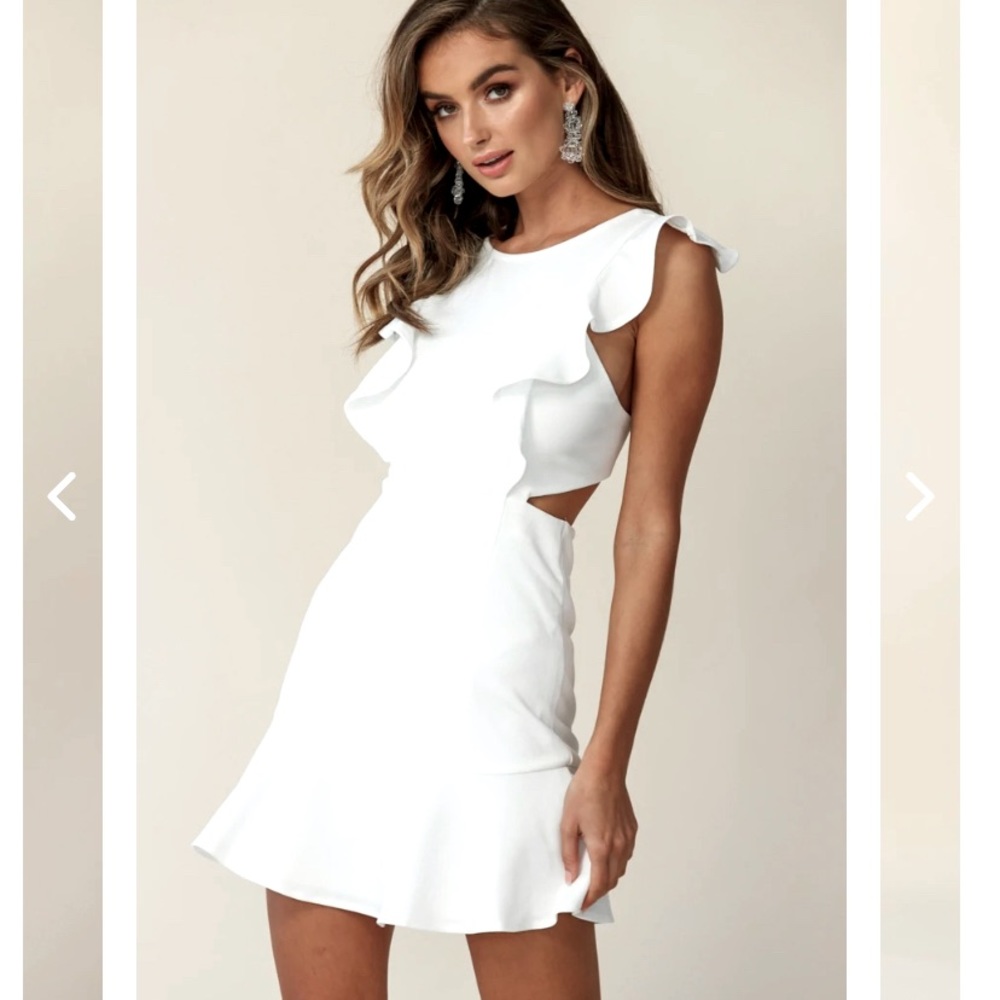 Sleeveless White Ruffle Cutout Mini Dress